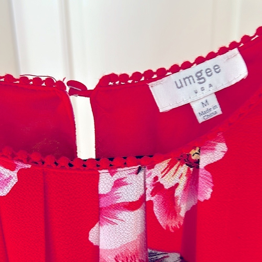 Umgee Mini Shift Dress Size M Red Pink Floral Fully Lined USA - Picture 10 of 12